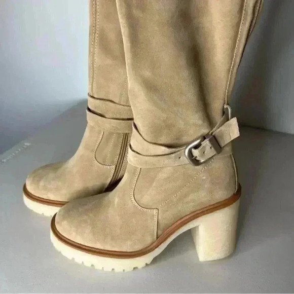 FREE PEOPLE Jasper Platform Over The Knee Boots Suede Tan Gum Sole OTK - Picture 8 of 8